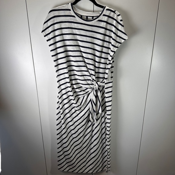Sonoma Women's Striped Tie Waist Knit Midi Dress White Blue Large - Picture 1 of 7
